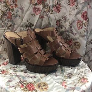 Cognac Gladiator Platform Sandal Heels